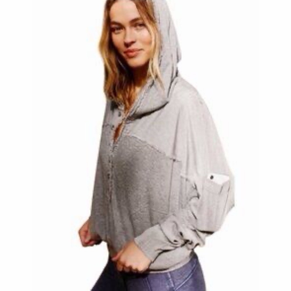 Free people Windy Meadow Slouchy Hoodie Dropped Dolman Sleeves in Gray